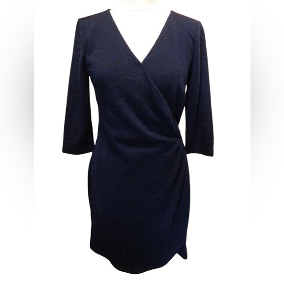 BROOKS BROTHERS STRETCH WOOL WRAP EFFECT NAVY DRESS SIZE 8 - Picture 1 of 14